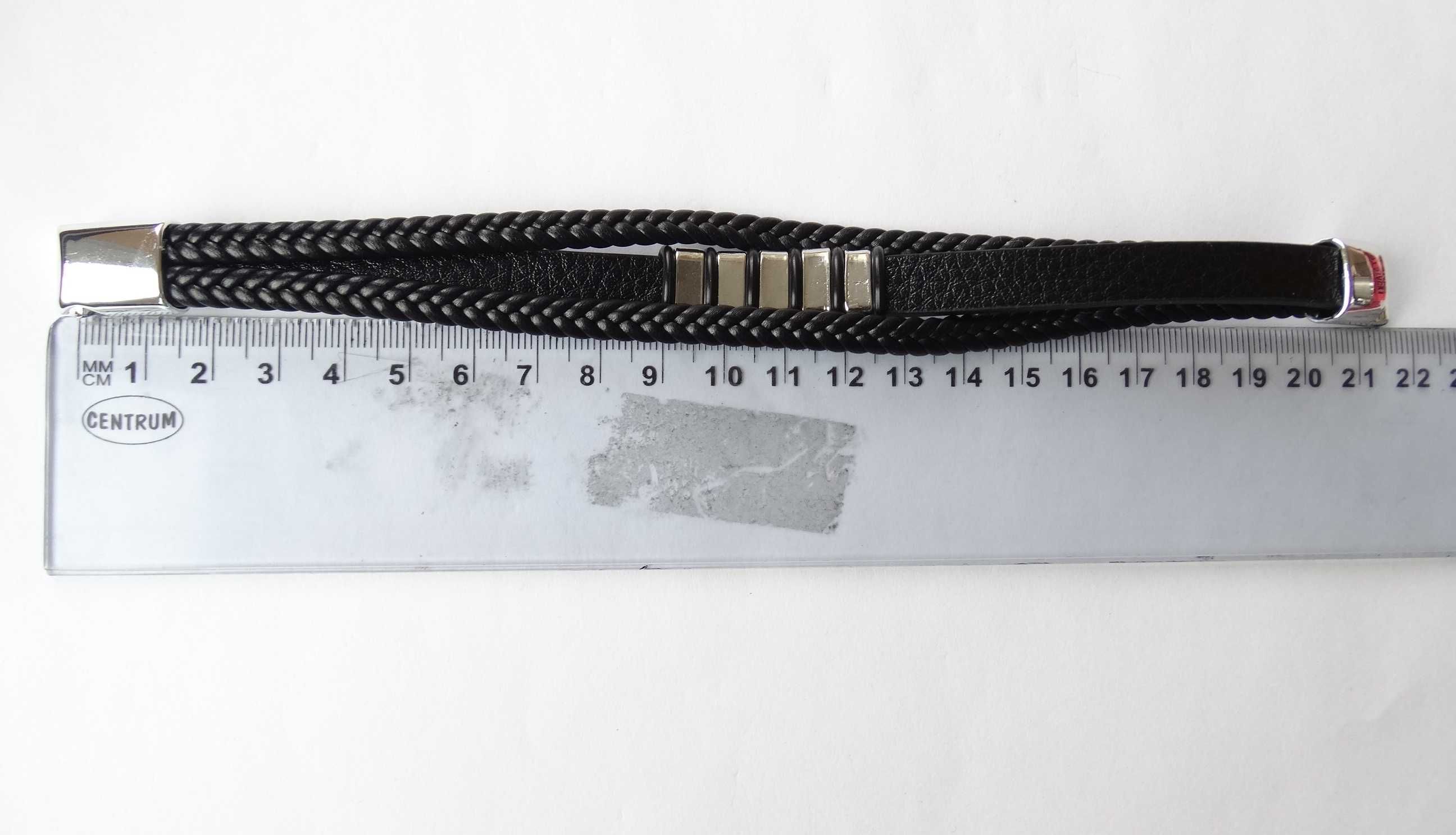 Bransoletka skórzana czarna długość 21cm dla kobiet mężczyzna modna