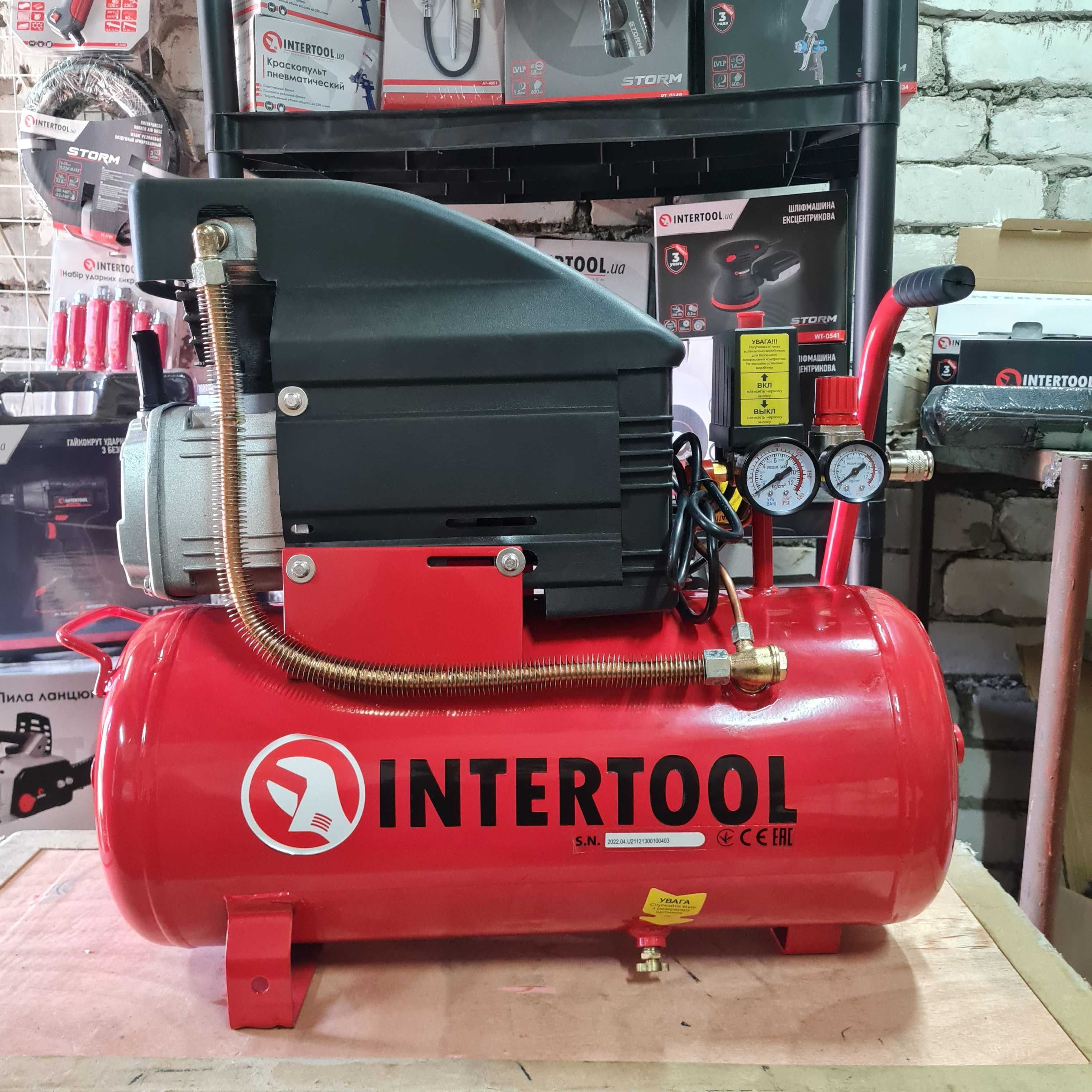 Компресор 24 л, 1500 Вт, 8 атм, 206 л/хв. INTERTOOL PT-0010