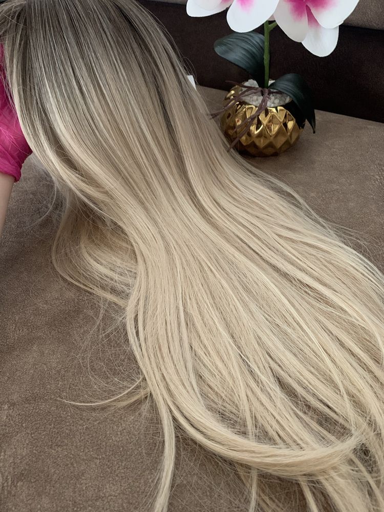Парик блонд Перука Premium Накладка біоволосся 60 см Волосся