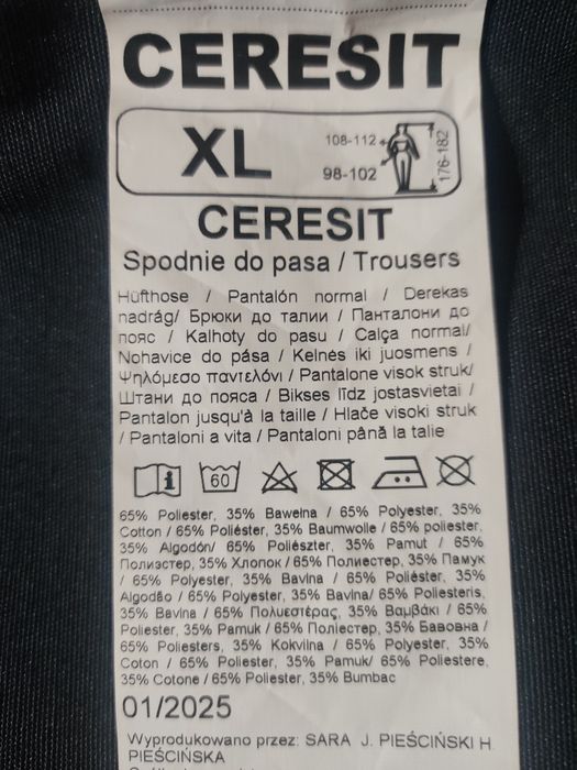 Spodnie robocze Ceresit XL, pas 98-102 cm +gratis