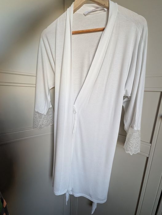 Szlafrok biały M koronka ślub wesele