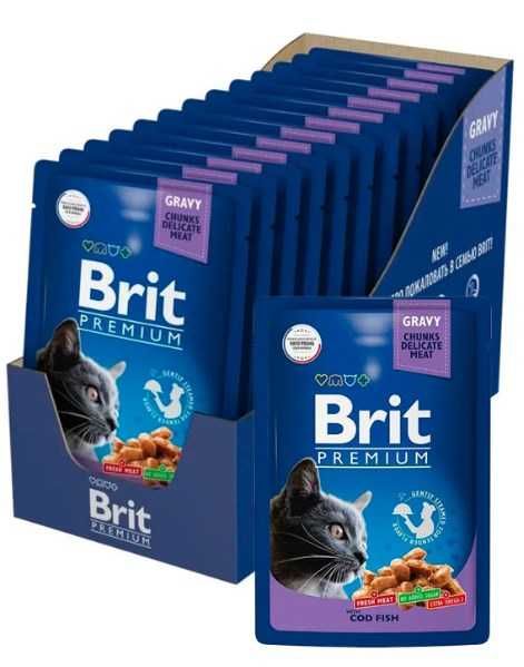 Упаковка вологого корму для котів Brit Premium (тріска) 24шт*100 г