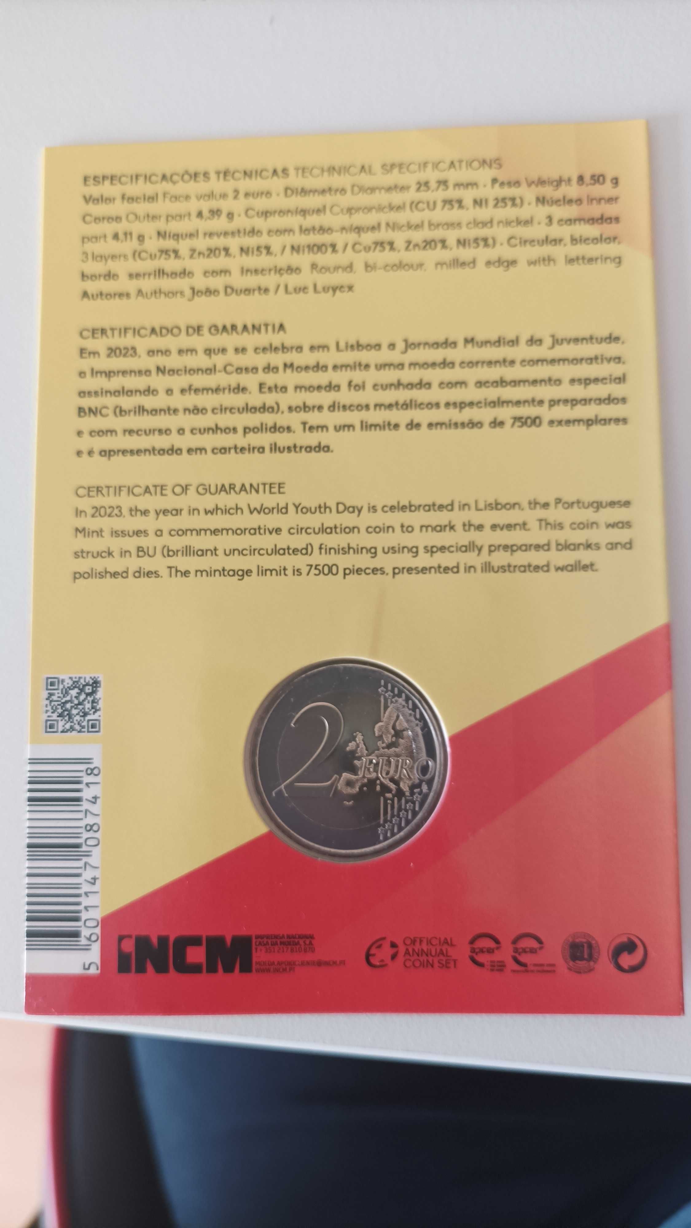 2 Euros - Portugal 2023 - Jornada Mundial da Juventude - Carteira BNC