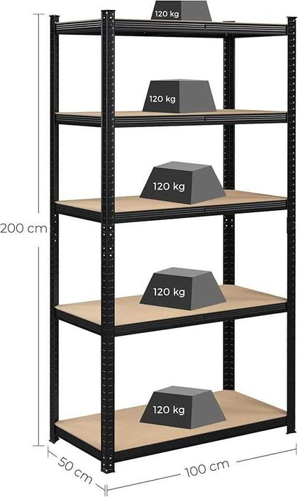 Nowy 5-poziomowy regał do przechowywania. Czarny industrialny