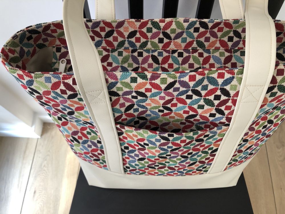 Torebka handmade shopper shopperka wiosna lato 2024 kremowa beżowa