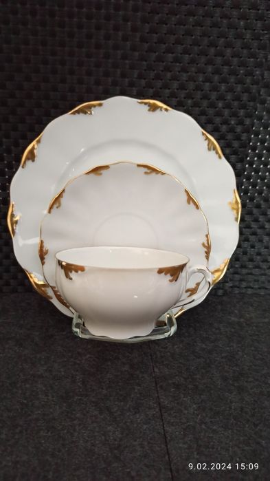 Porcelana Weimar TRIO Carstens   Kawa Herbata Złocona 1930 r.