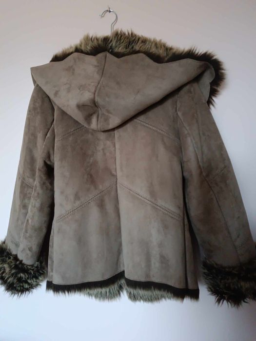 Płaszcz futro futerko ecru brązowe vintage retro boho L 40