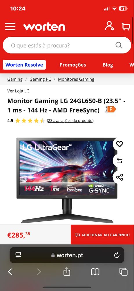 Monitor LG 144 hz