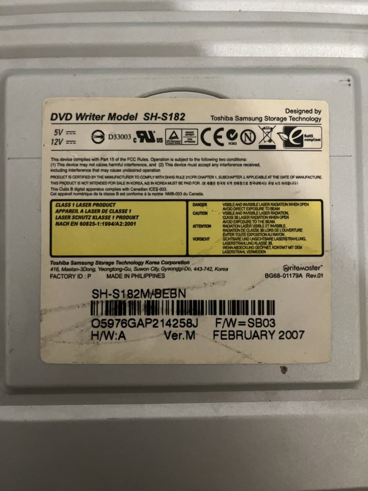 Toshiba-samsung Sh-s182 Dvd-rw IDE ATA PATA Disk Drive