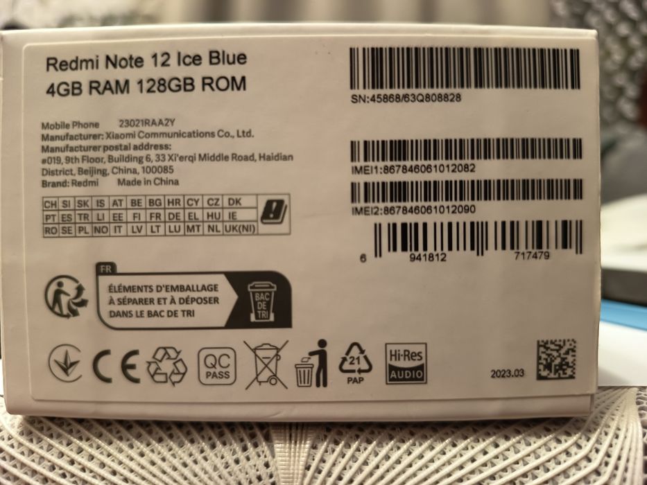Redmi Note 12 Ice blue 4GB/128GB
