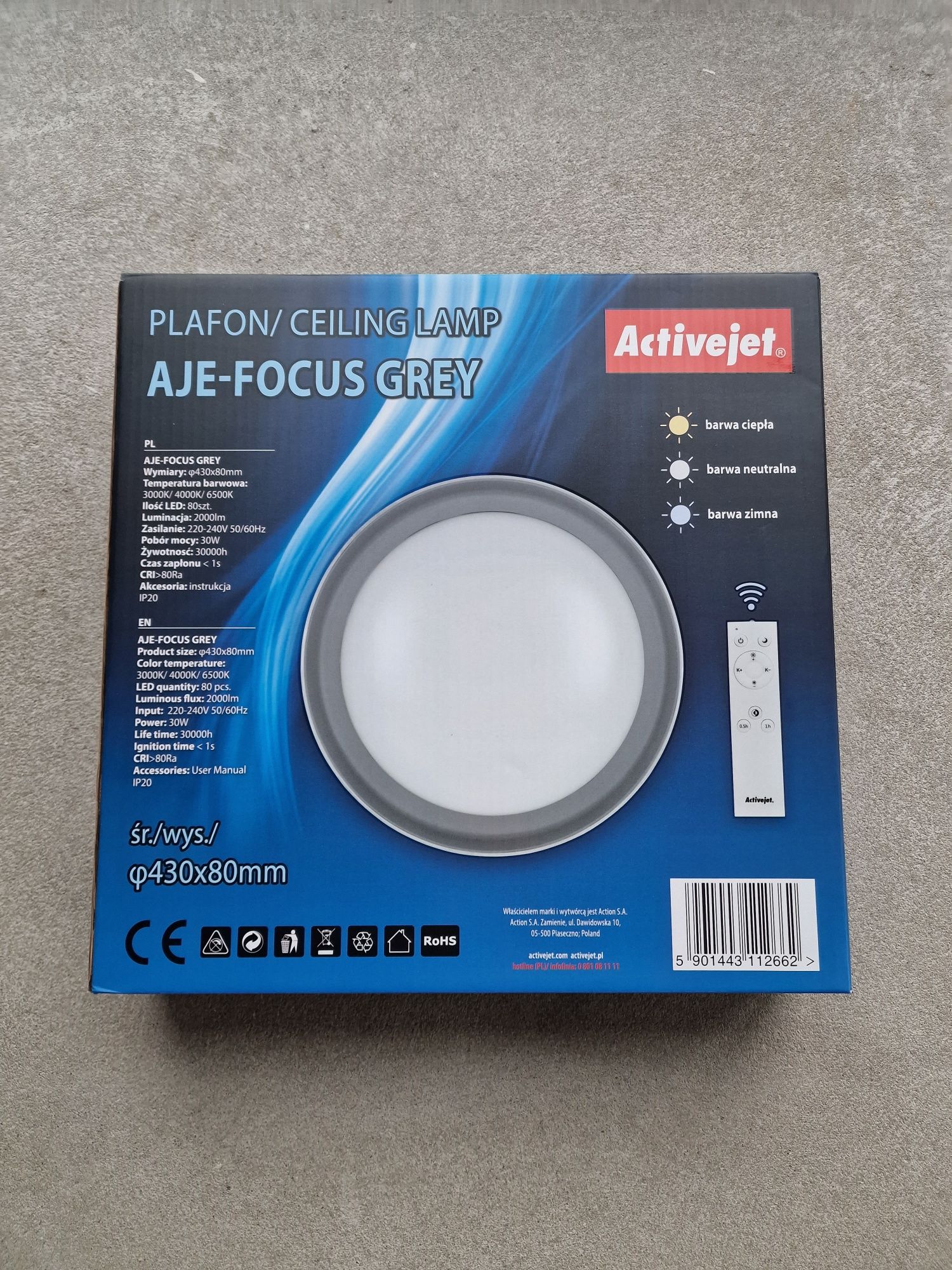 Plafon LED Activejet AJE-FOCUS Grey + pilot - AJE-FOCUS REY