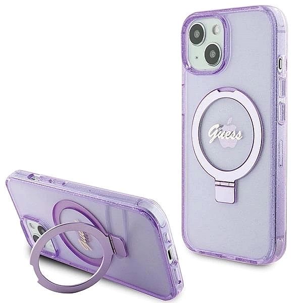 Etui Guess Ring Stand Script Glitter MagSafe na iPhone 15 Plus / 14 Pl