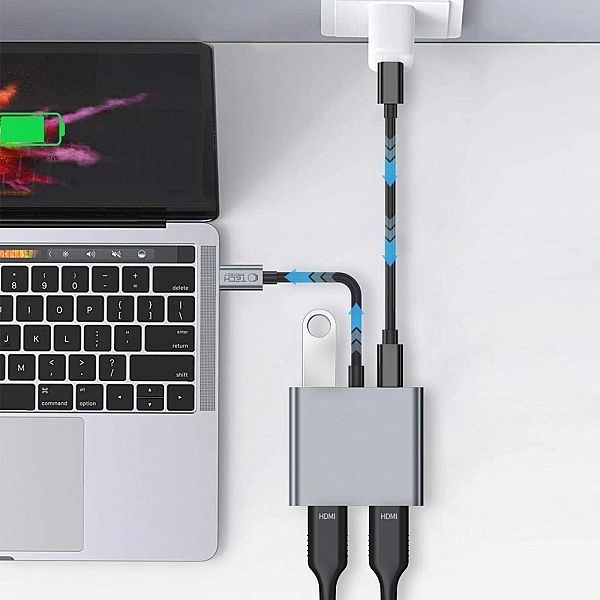 Tech-Protect Hb08 Hub Adapter 4In1 Type-C + Usb2.0 + 2 X Hdmi 4K 60Hz