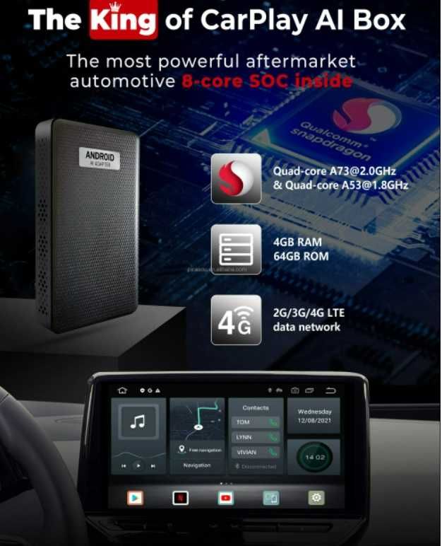 Адаптер WIFI Android 10/ 4 ГБ + 64 ГБ Carplay/ Android Auto sim card