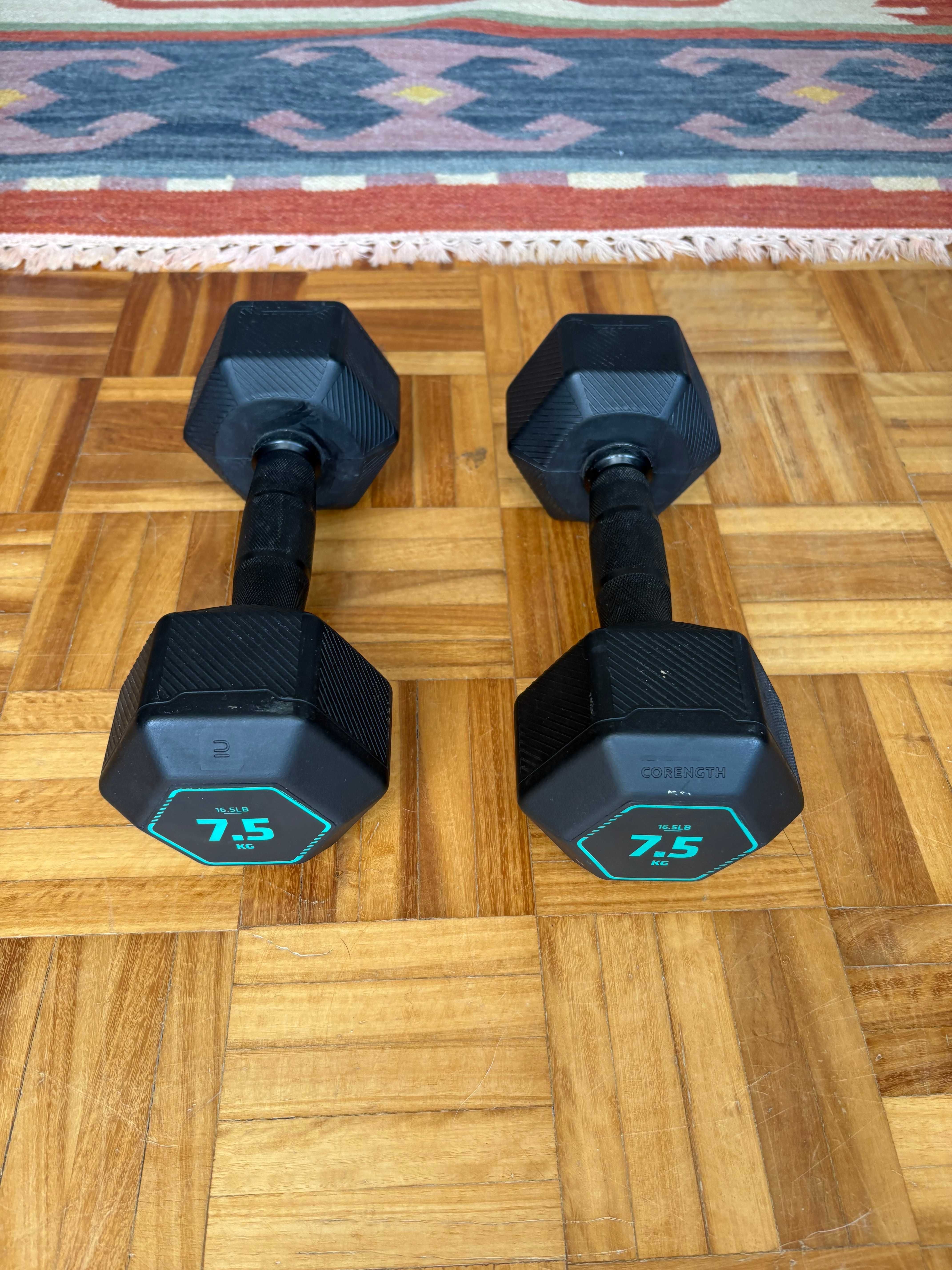 2 x Haltere Hexagonal de Musculação e Cross Training 7,5 kg Preto