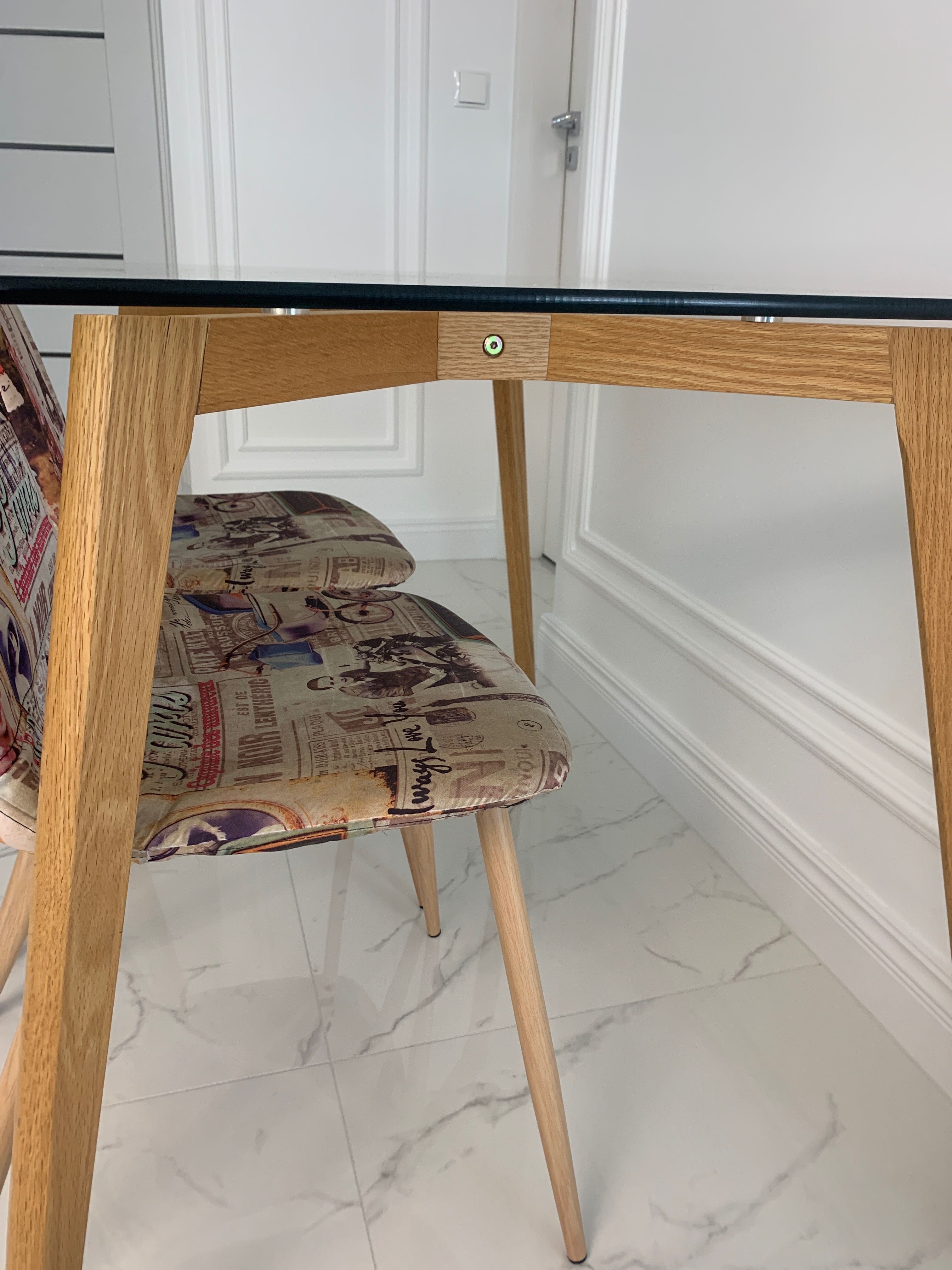 Stół szklany blat 120/80 cm i dwa krzesła