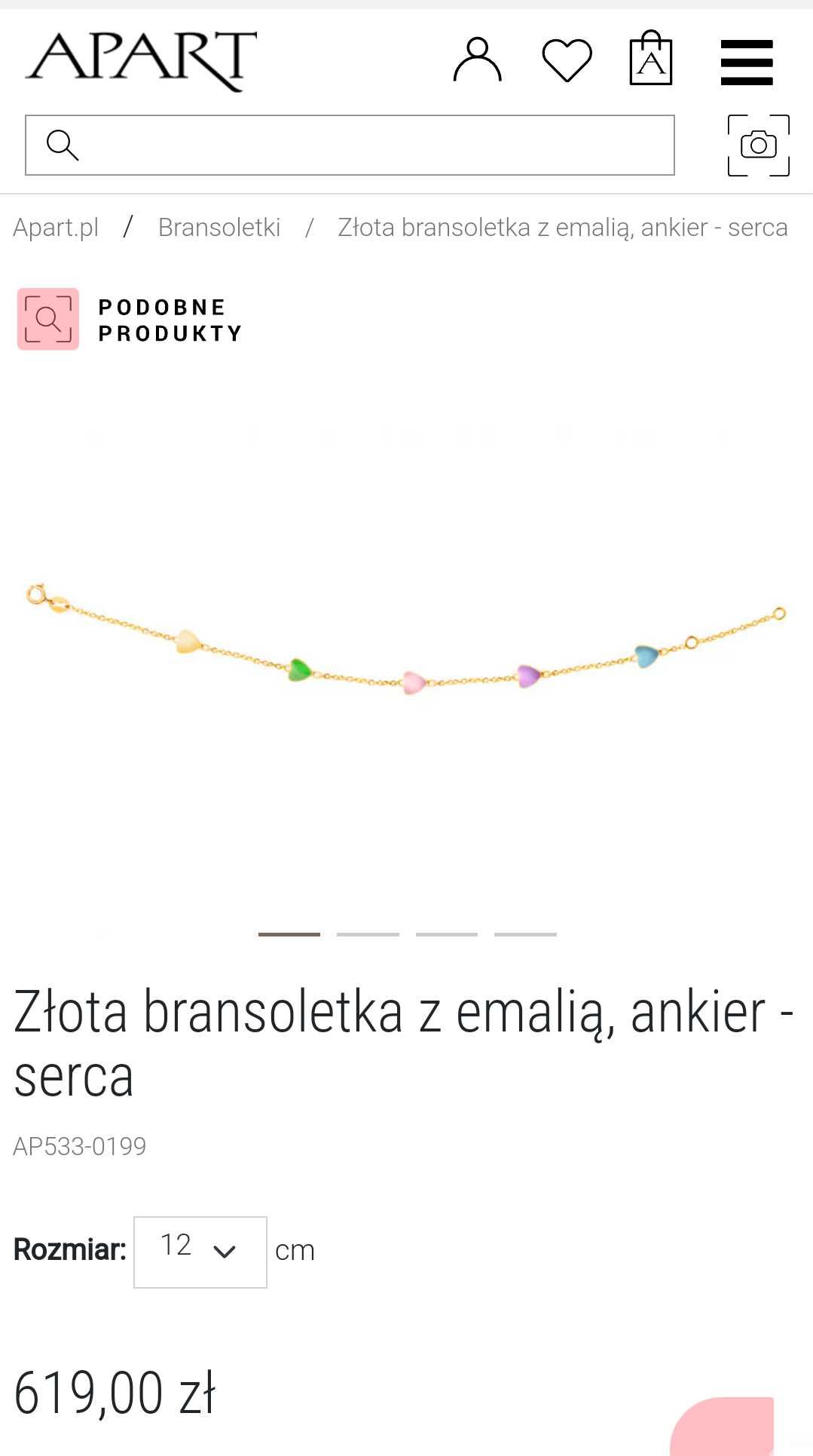 Złota bransoletka 585 z emalią Apart ankier serca Kids Collection