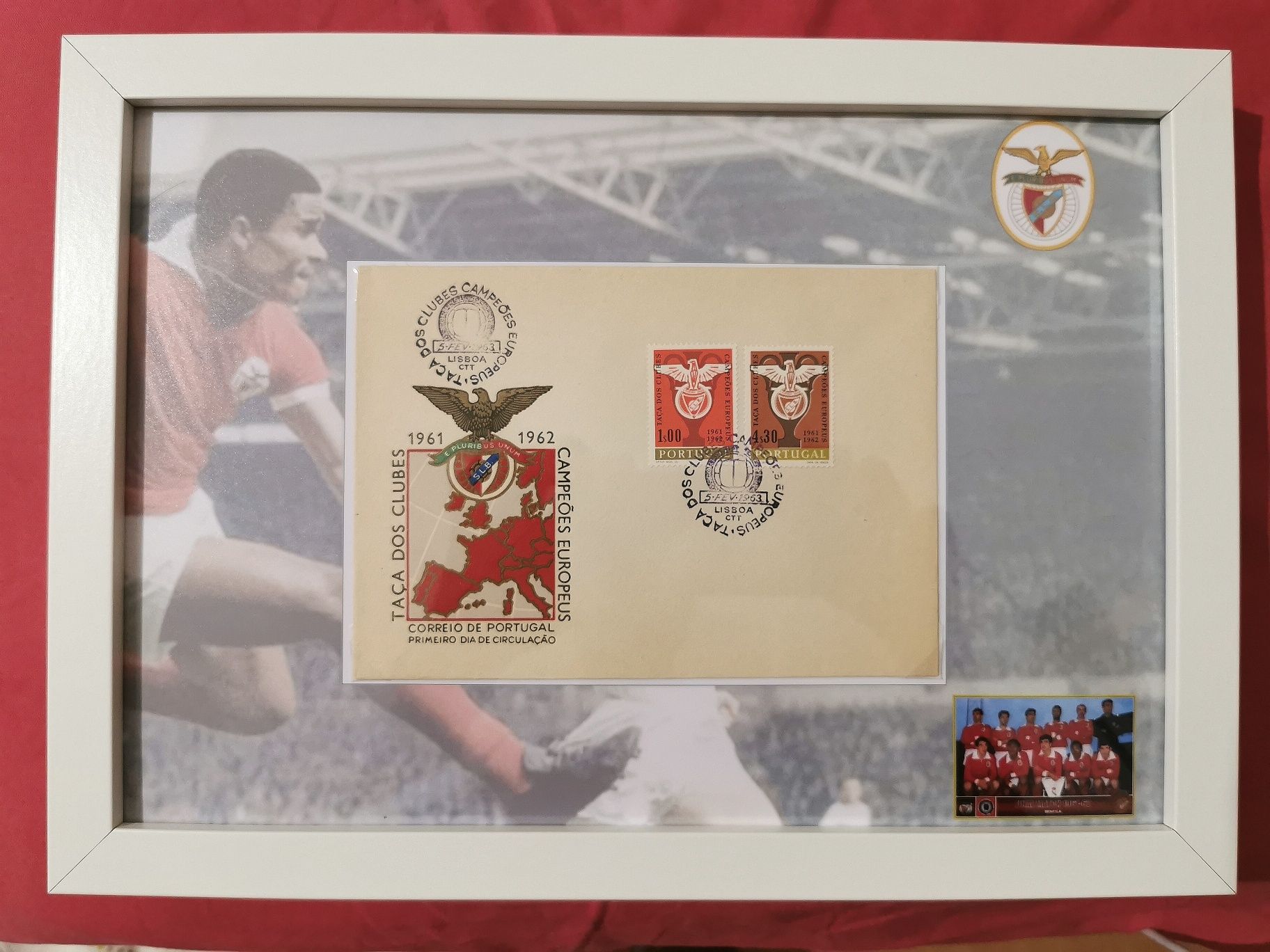 Quadro Benfica - selos Benfica campeão europeu 61-62