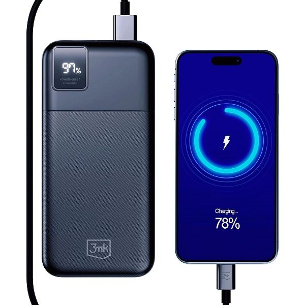 Powerbank 3mk PowerHouse 20000 mAh 2x USB-A 1x USB-C - czarny