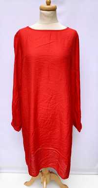 Sukienka Czerwona H&M XL 42 Prosta Kratka Elegancka