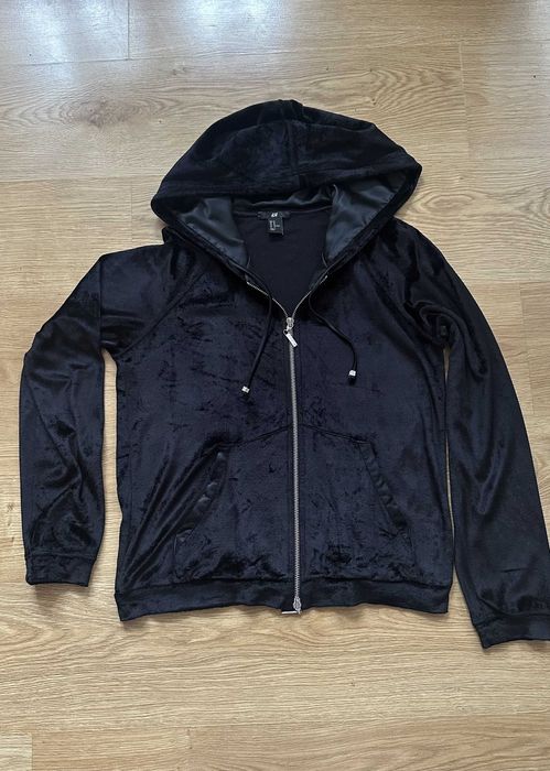 Czarna welurowa bluza z kapturem M