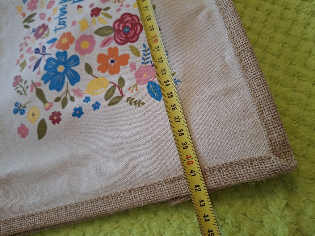 Torba lniana duża z motywem kwiatowym