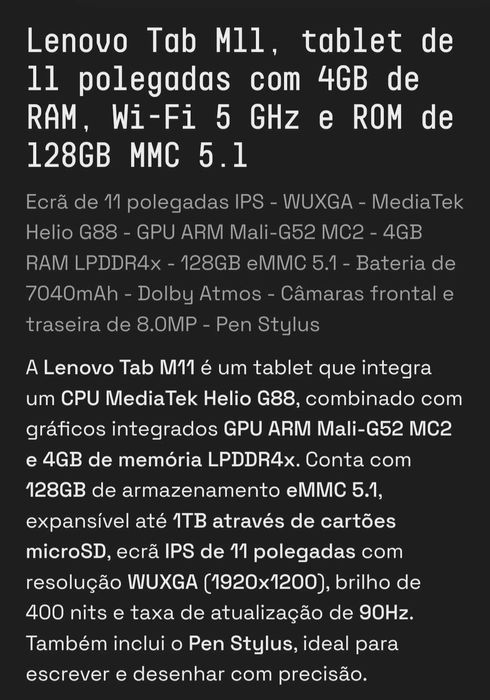 Tablet Lenovo - Tab 11 c/ pen