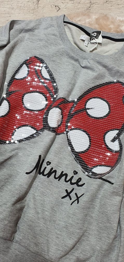 Disney bluza damska młodzieżowa Minnie Mouse szara cekiny XL premium