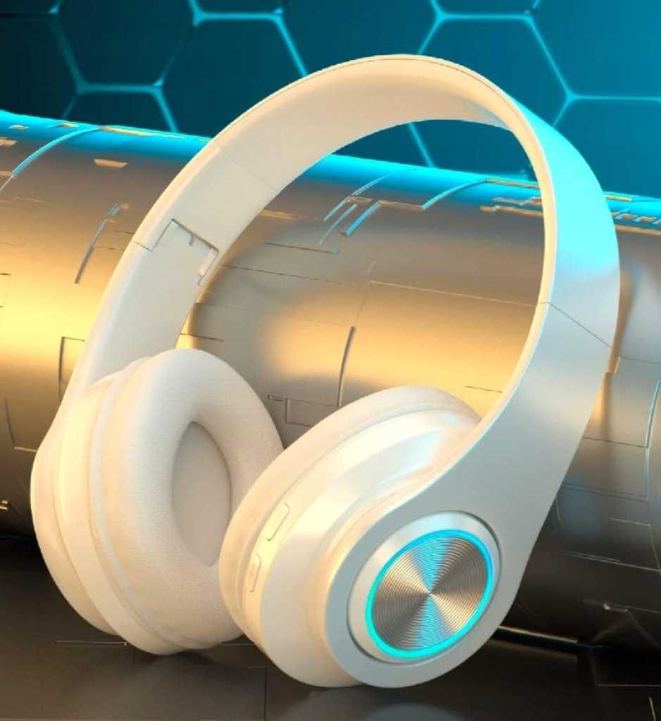 Słuchawki  bezprzewodowe przewodowe nauszne białe RGB mikrofon
