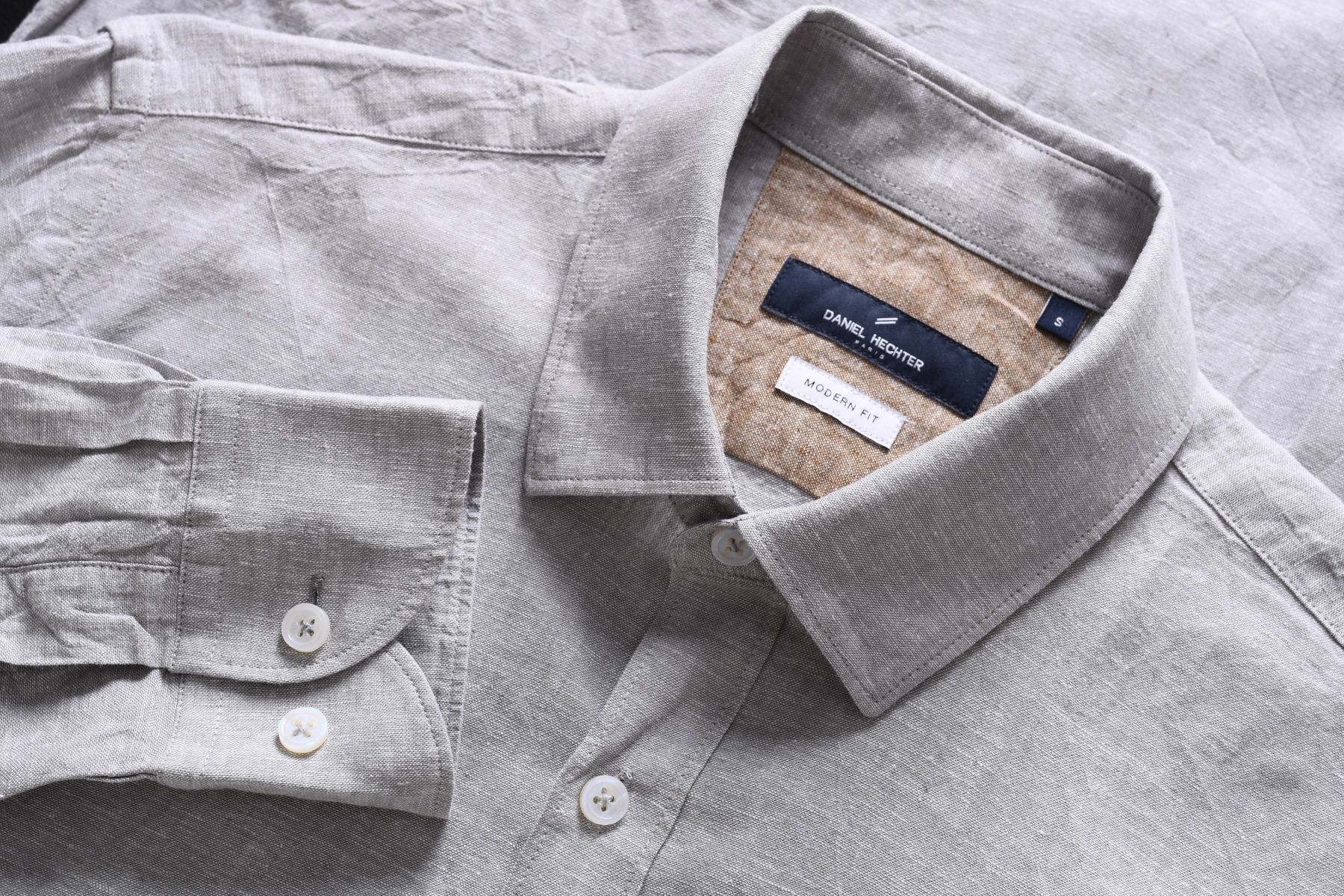 DANIEL HECHTER MODERN FIT popielata koszula męska len bawełna S k 38