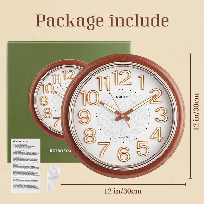 Zegar Ścienny 30 cm Cichy Podświetlany Świecący w Ciemności