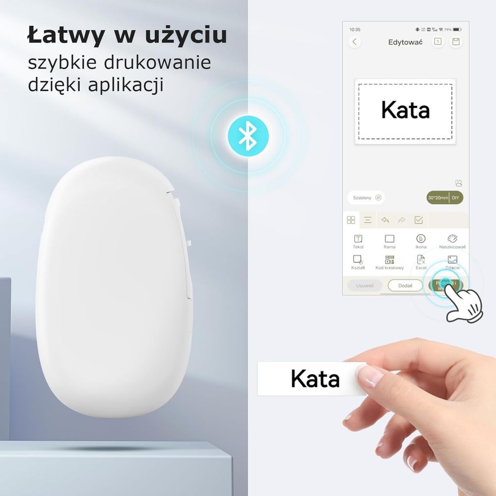 Mini Drukarka Etykiet Samoprzylepnych Termiczna Bluetooth Biała