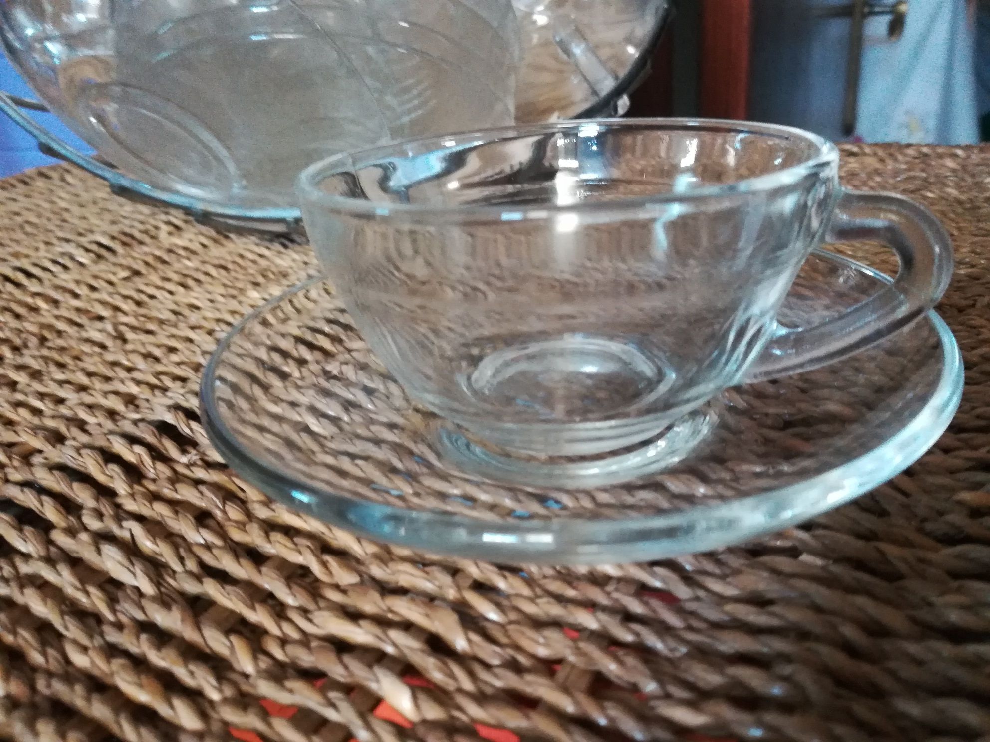 Serviço de copos de vidro com jarra/ chávenas chá pirex