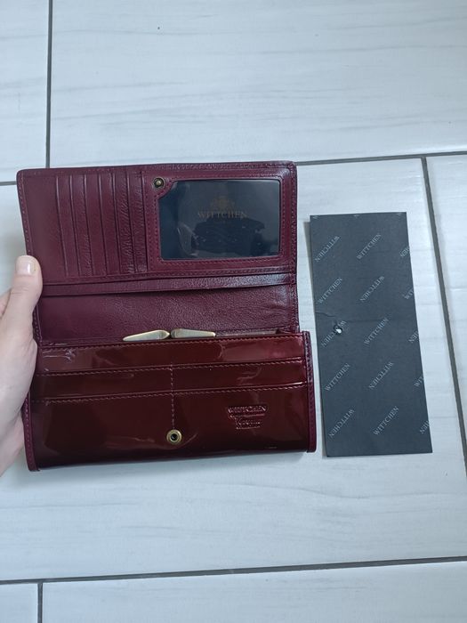 Duży portfel damski Wittchen, bordowy, skóra lakierowana, Verona