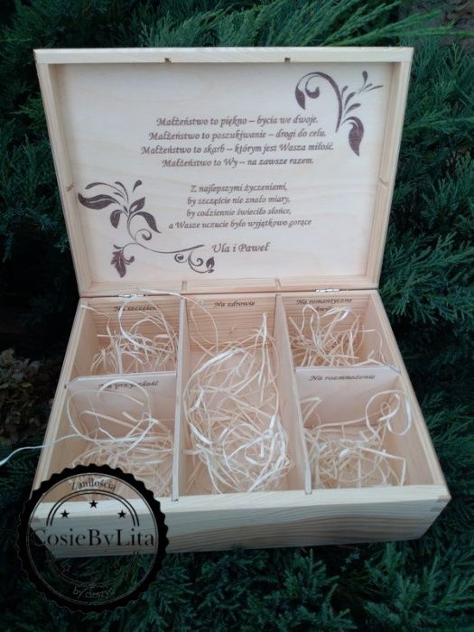 Pudełko ślubne z grawerem, Rękodzieło Polecam