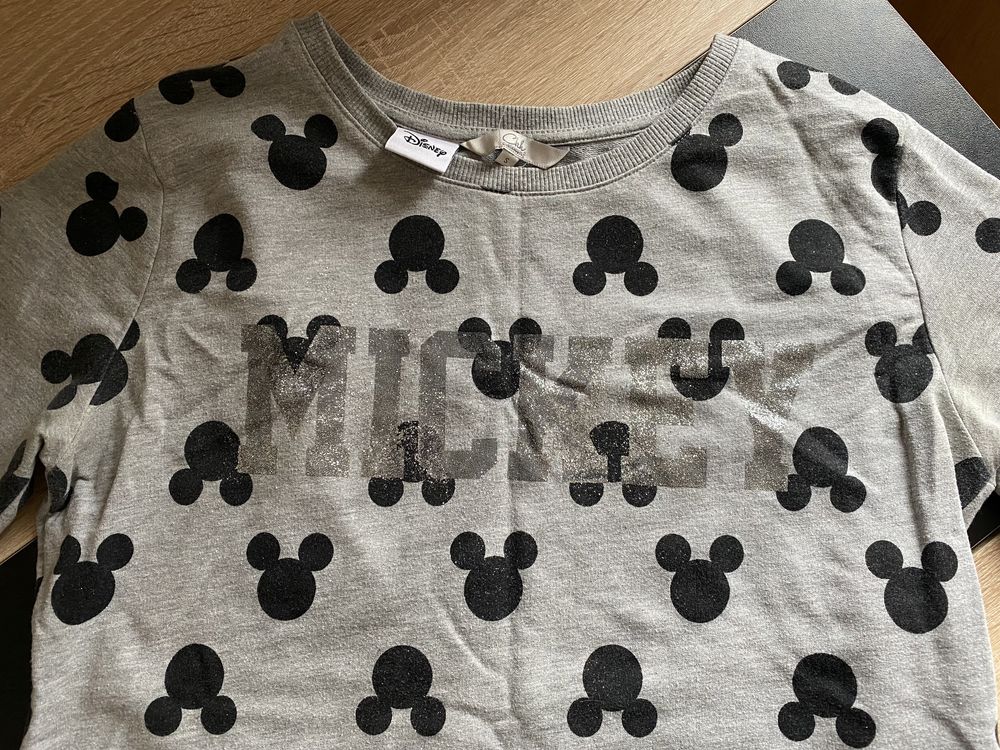 Szara Bluza napis mickey, myszka miki błyszcząca S/36 clockhouse c&a