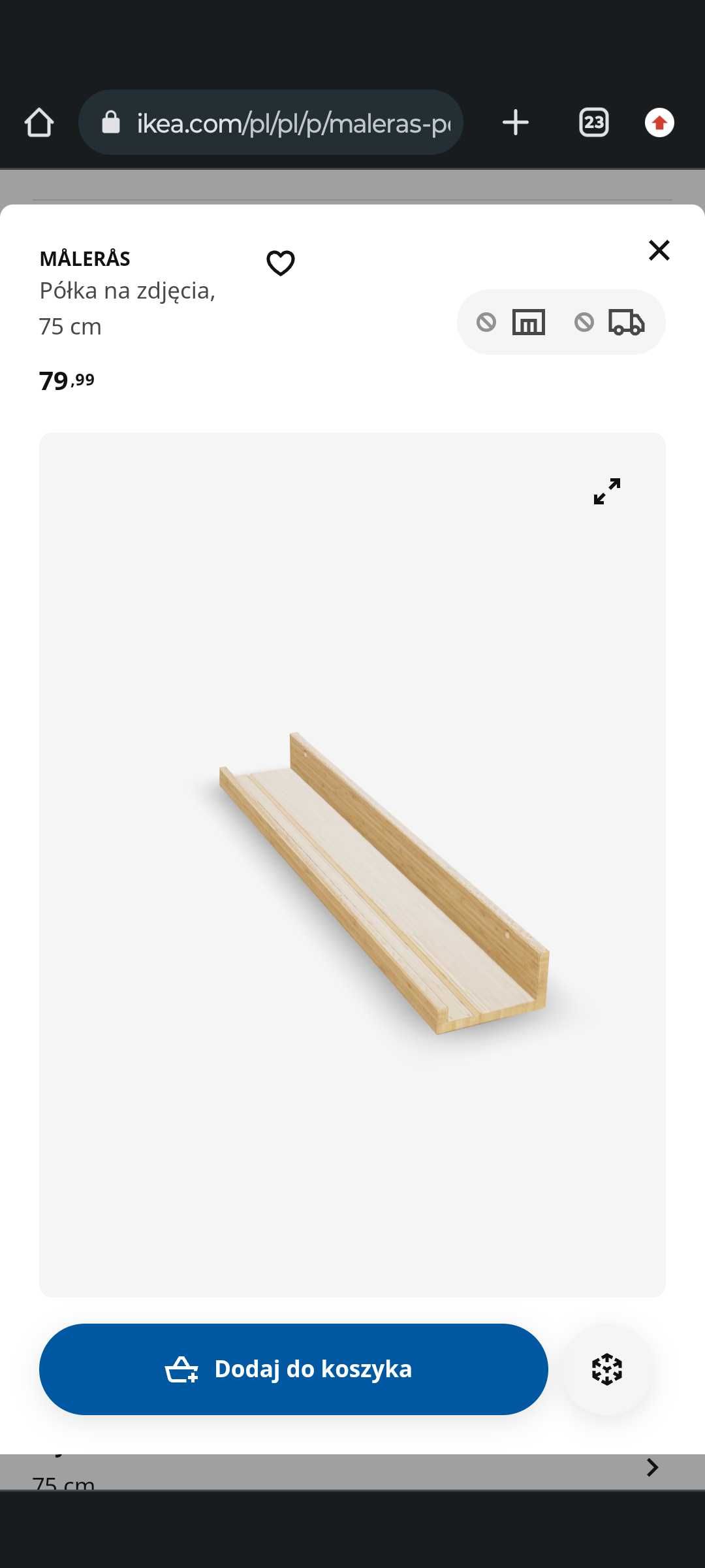 Pólka bambusowa 75 cm Ikea