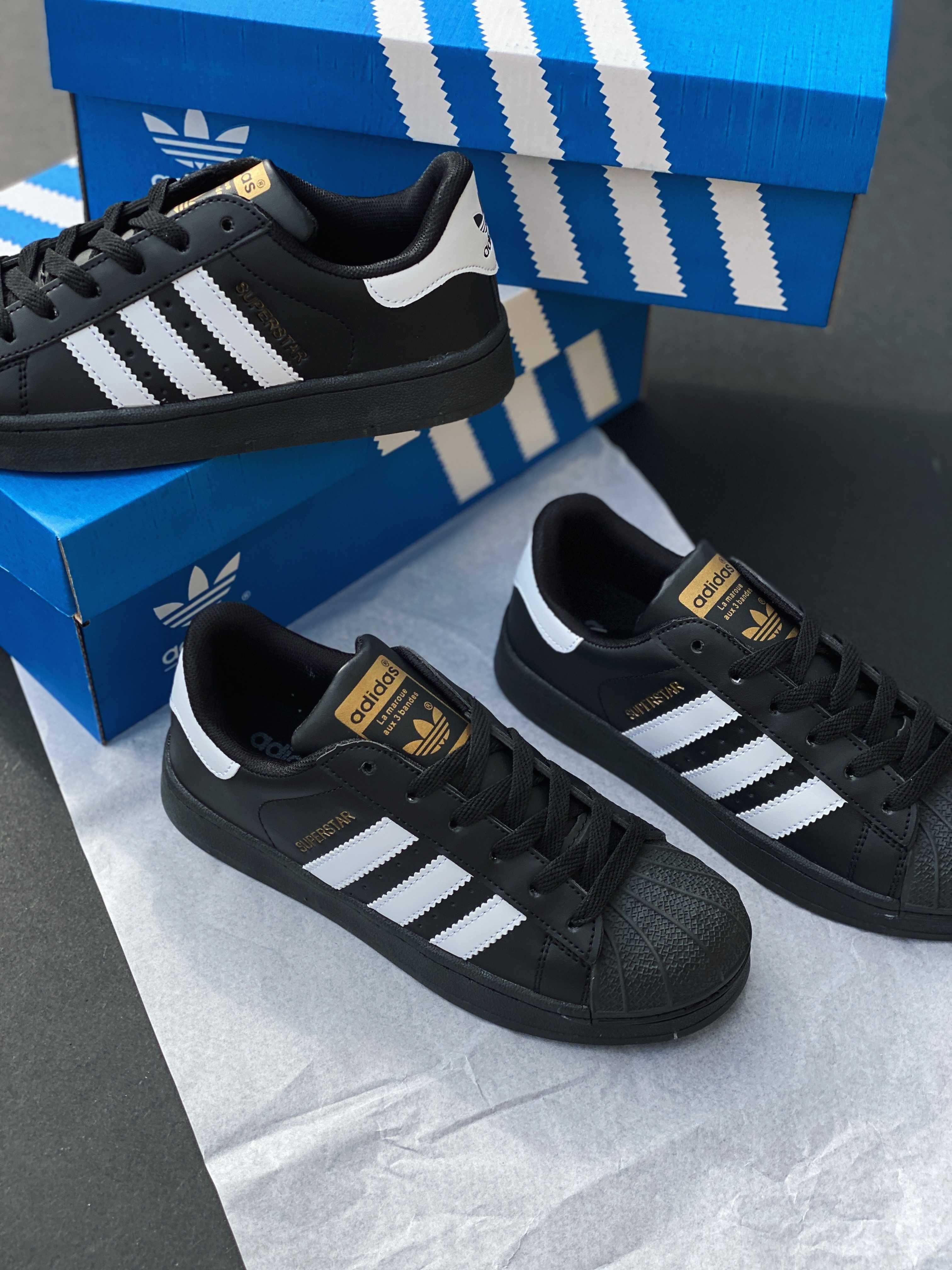 Кросівки Adidas Superstar Black (36-44р) Адідас СУПЕРСТАР чорні Адидас