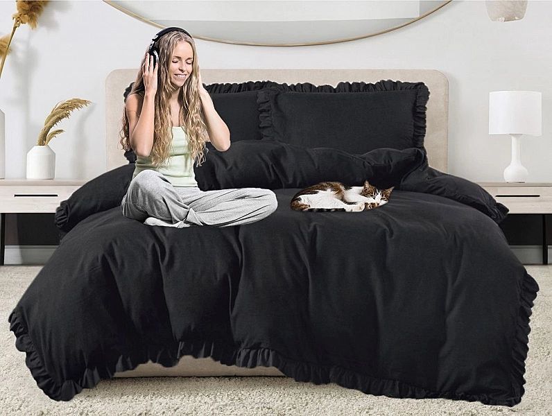 Pościel Luxury Jowita 220x200/3cz z Falbaną Jednolita Elegancka