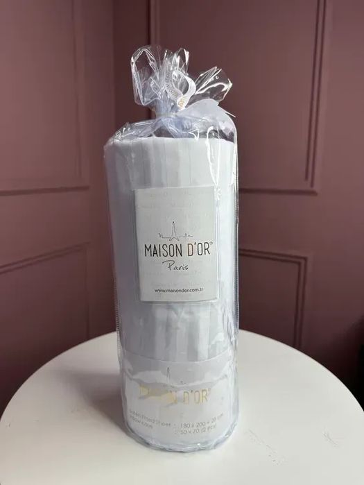 Сатиновые простыни Maison D'or на резинке 180х200+наволочки 2-50×70