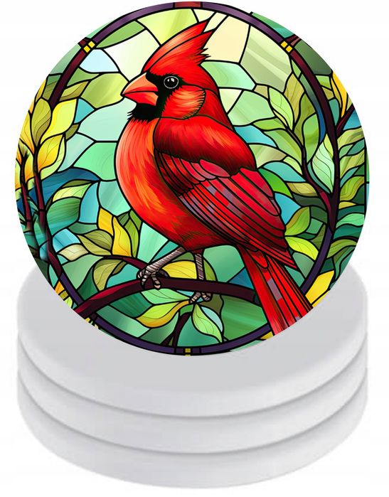 Podkładki ceramiczne pod kubek x4 full print Ptak na witrażu