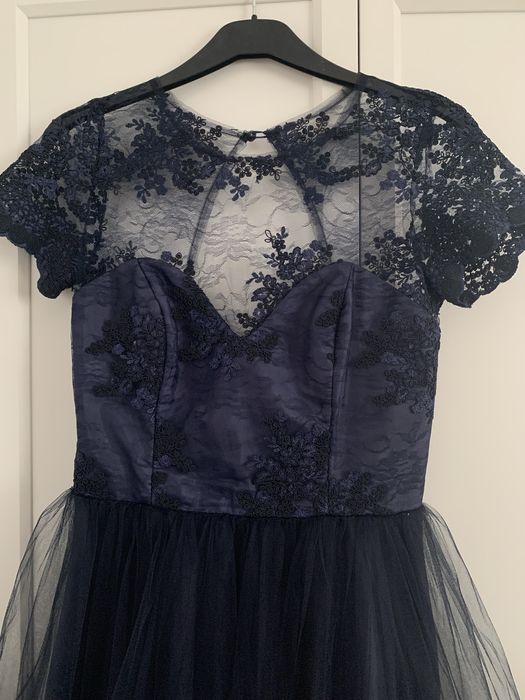 Sukienka damska elegancka na przyjęcie wesele - 36 - tiul, koronka,