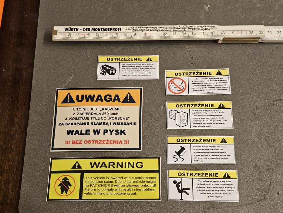Naklejki na auto śmieszne humor tuning uwaga ostrzeżenie