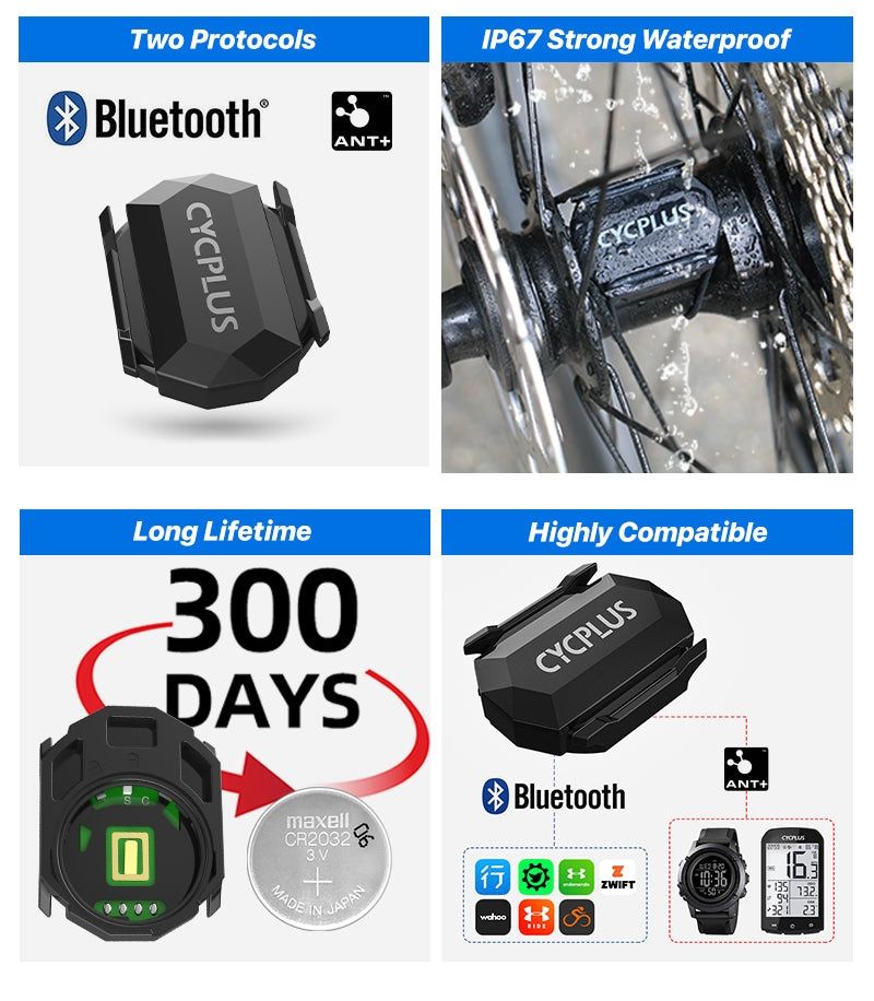 Cycplus C3 - sensor de velocidade e cadência com conexão Bluetooth v5