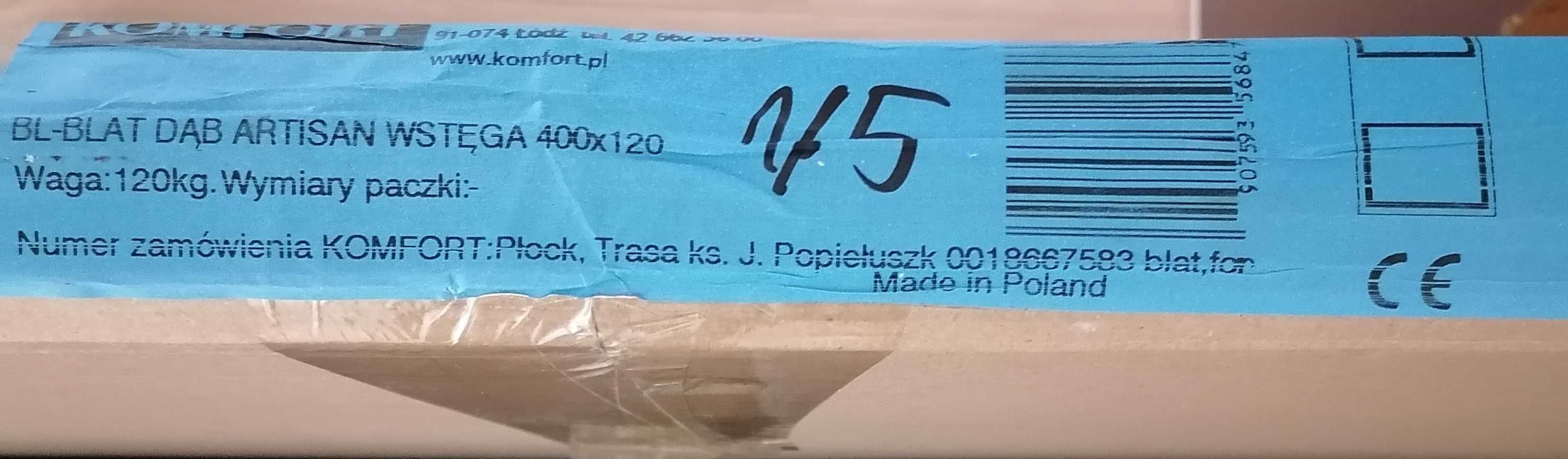 Sprzedam blat kuchenny dąb artisan 200x120 cm, grubość 38 mm
