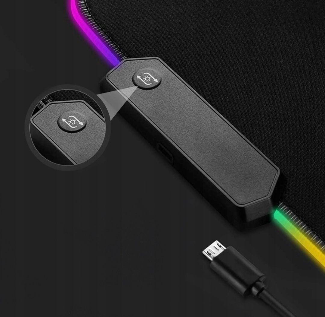 Podkładka Pod Myszkę Gamingowa LED RGB 35x25cm Na Biurko Czarna Kolory