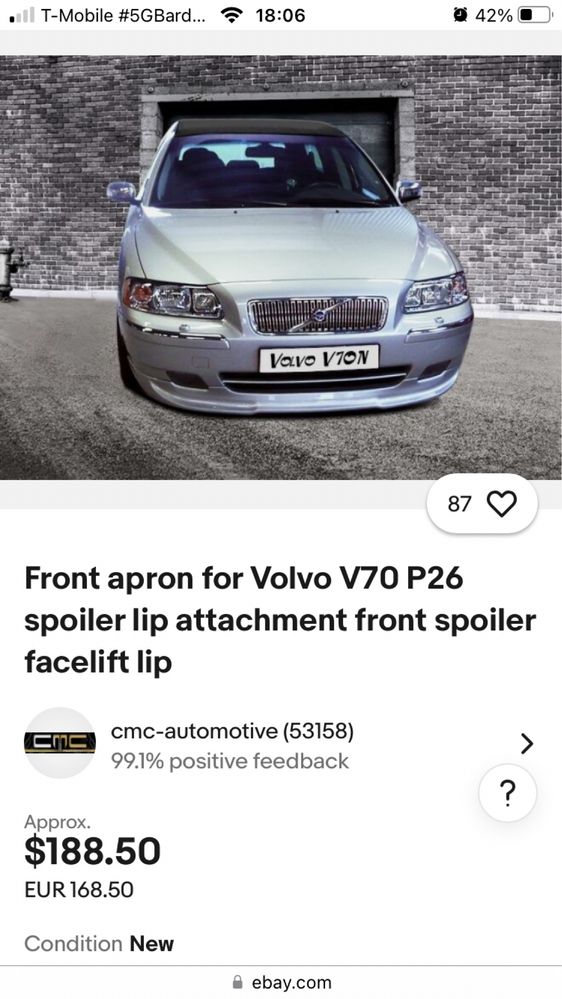 Spoiler przedni do Volvo V70 P2
