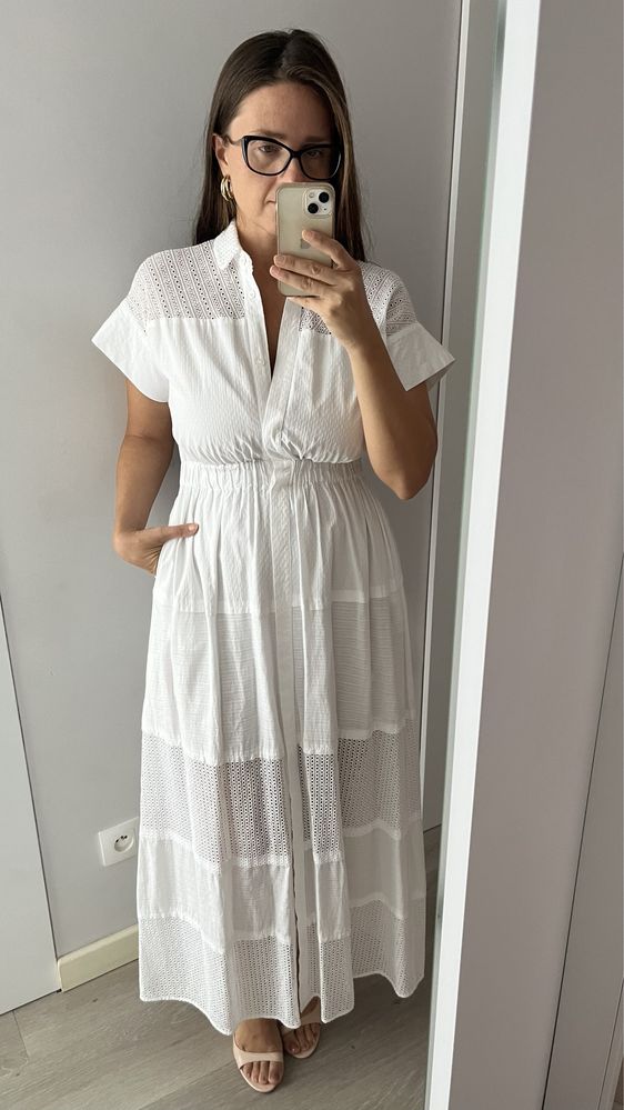 Weekend Max Mara biała ażurowa długa sukienka maxi dres