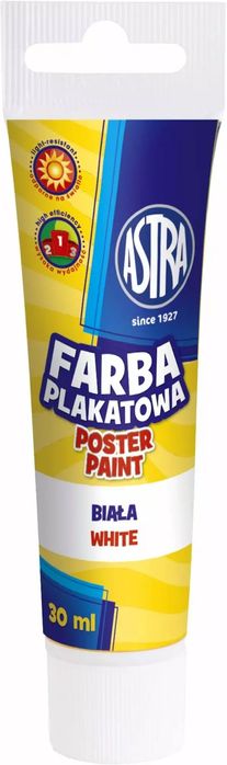 Farba plakatowa w tubce 30 ml, biała. Astra
