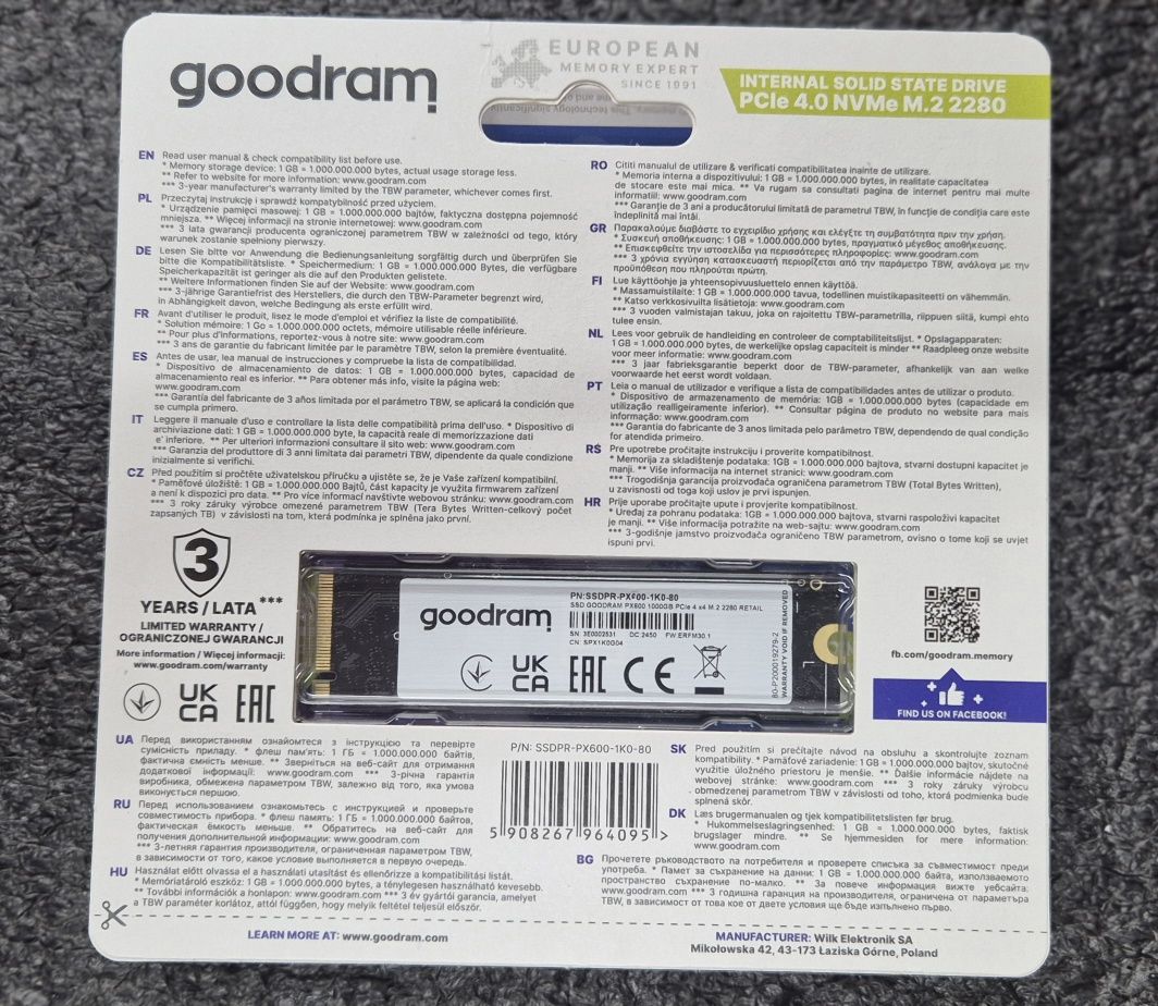 SSD диск Goodram PX600 1TB M.2 2280 PCIe 4.0 x4